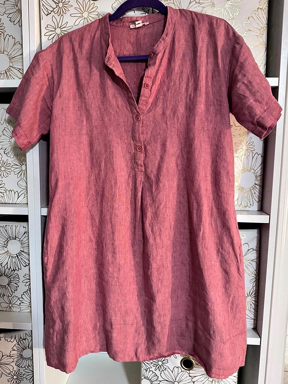 Eileen Fisher Linen Short Sleeve Tunic in Subtle Red Size XXS